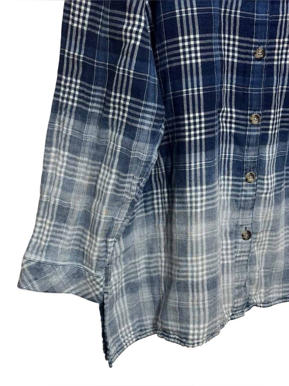J JILL Ombré Plaid Button Down Shirt XL 25” p2p Blue EUC - Picture 5 of 10